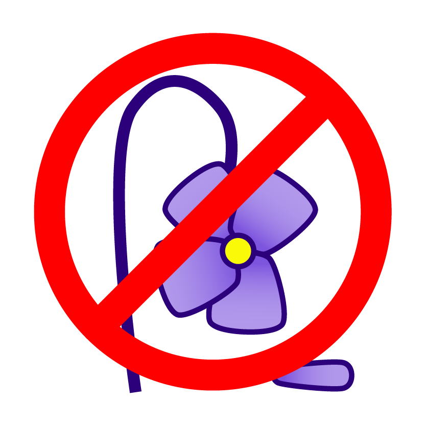 Sagging violet flower with a red cross in front of it